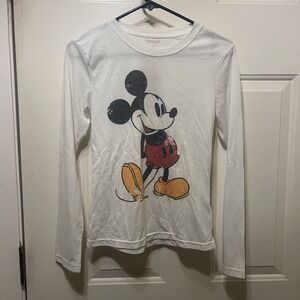 Disneyland Mickey Mouse Women's Long Sleeve White T Shirt Top Shirt Size Medium